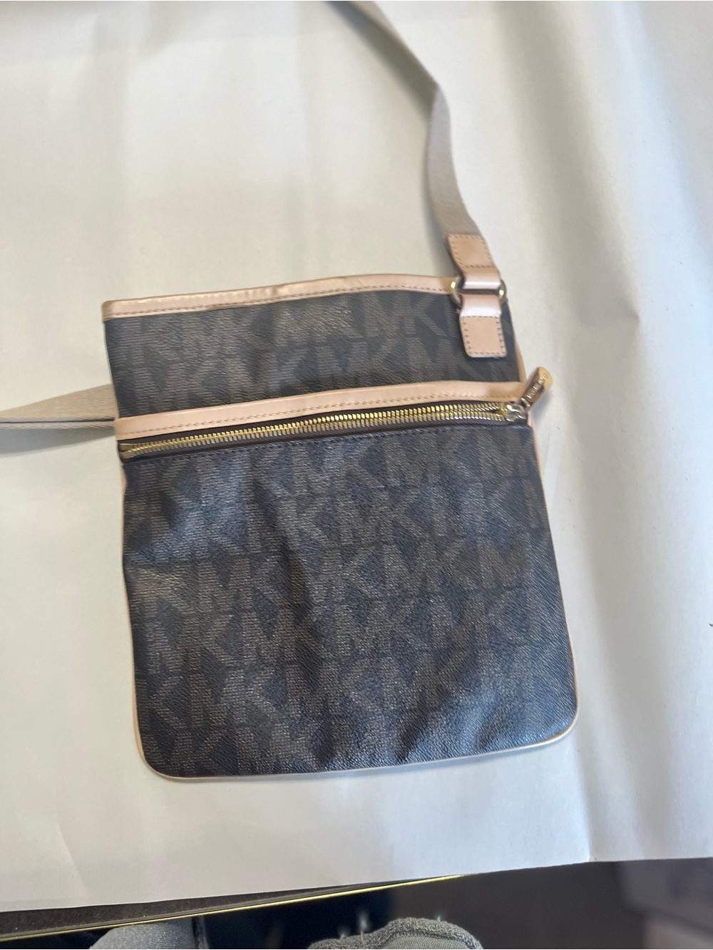 Michael Kors Brown Logo Belt Bag with Light Beige Trim